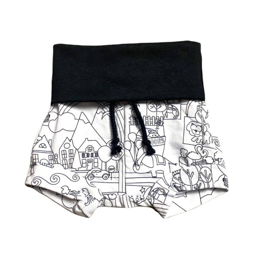 Hazel Bleu Black & White Graphic Shorties | 6/12M